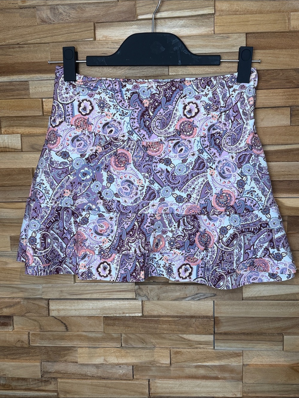 Denise Cronwall Skort Paisley Ruffle Mini Skirt - Pink & Purple